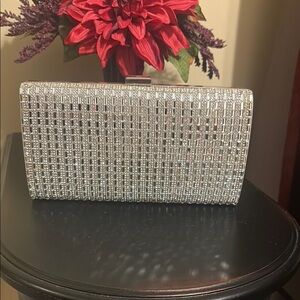 Rhinestone Crystal Evening Clutch - Silver